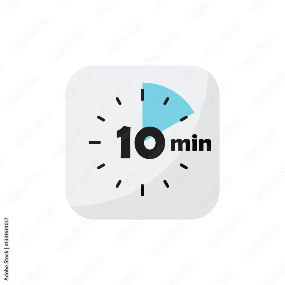Poster 10 minutes on stopwatch icon in flat style. clock face timer vector illustration on isolated backgro