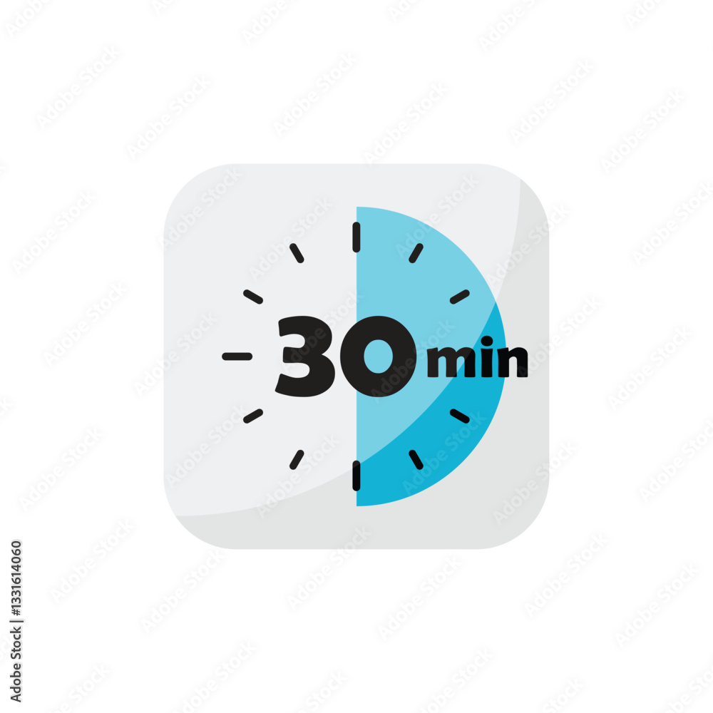 Poster 30 minutes on stopwatch icon in flat style. clock face timer vector illustration on isolated backgro