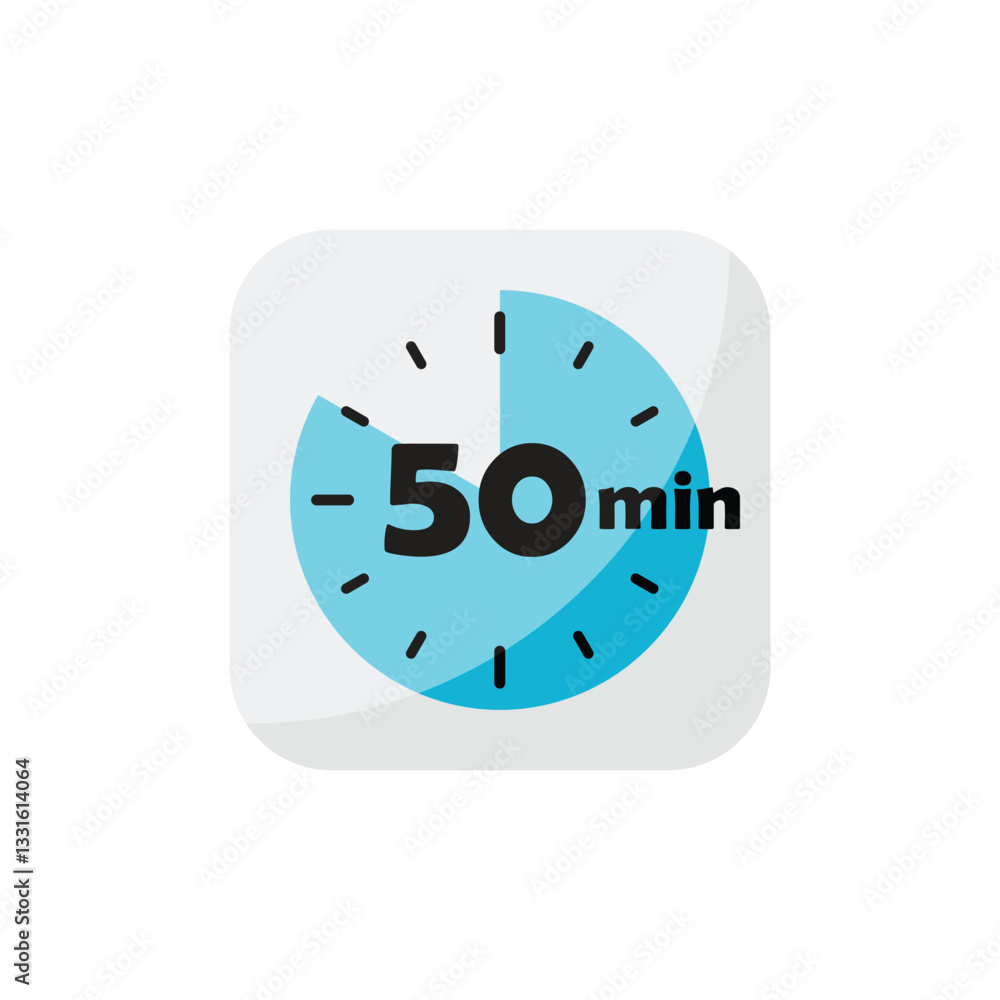 Poster 50 minutes on stopwatch icon in flat style. clock face timer vector illustration on isolated backgro