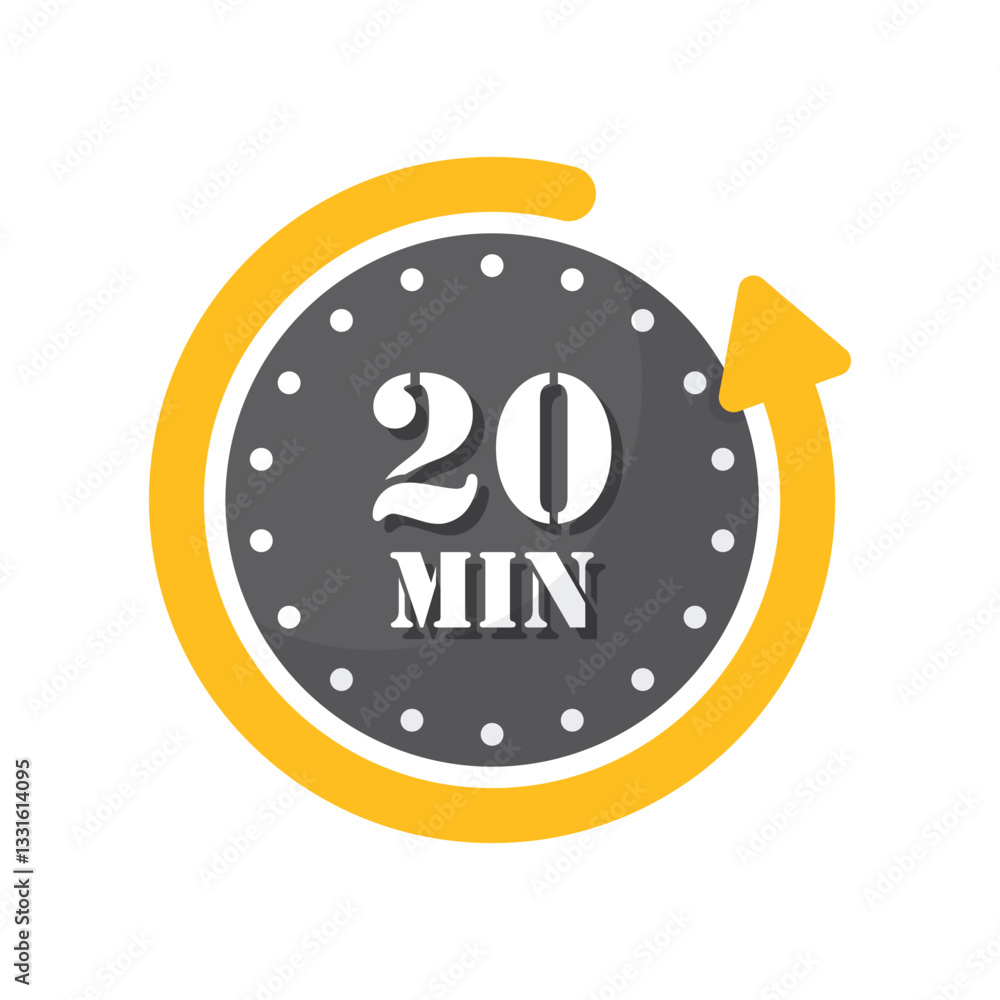 Poster 20 minutes on stopwatch icon in flat style. clock face timer vector illustration on isolated backgro