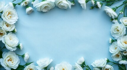 White flowers artfully arranged around blue fabric, ideal for springthemed designs, floral backgrounds, wedding invitations, or natureinspired projects.