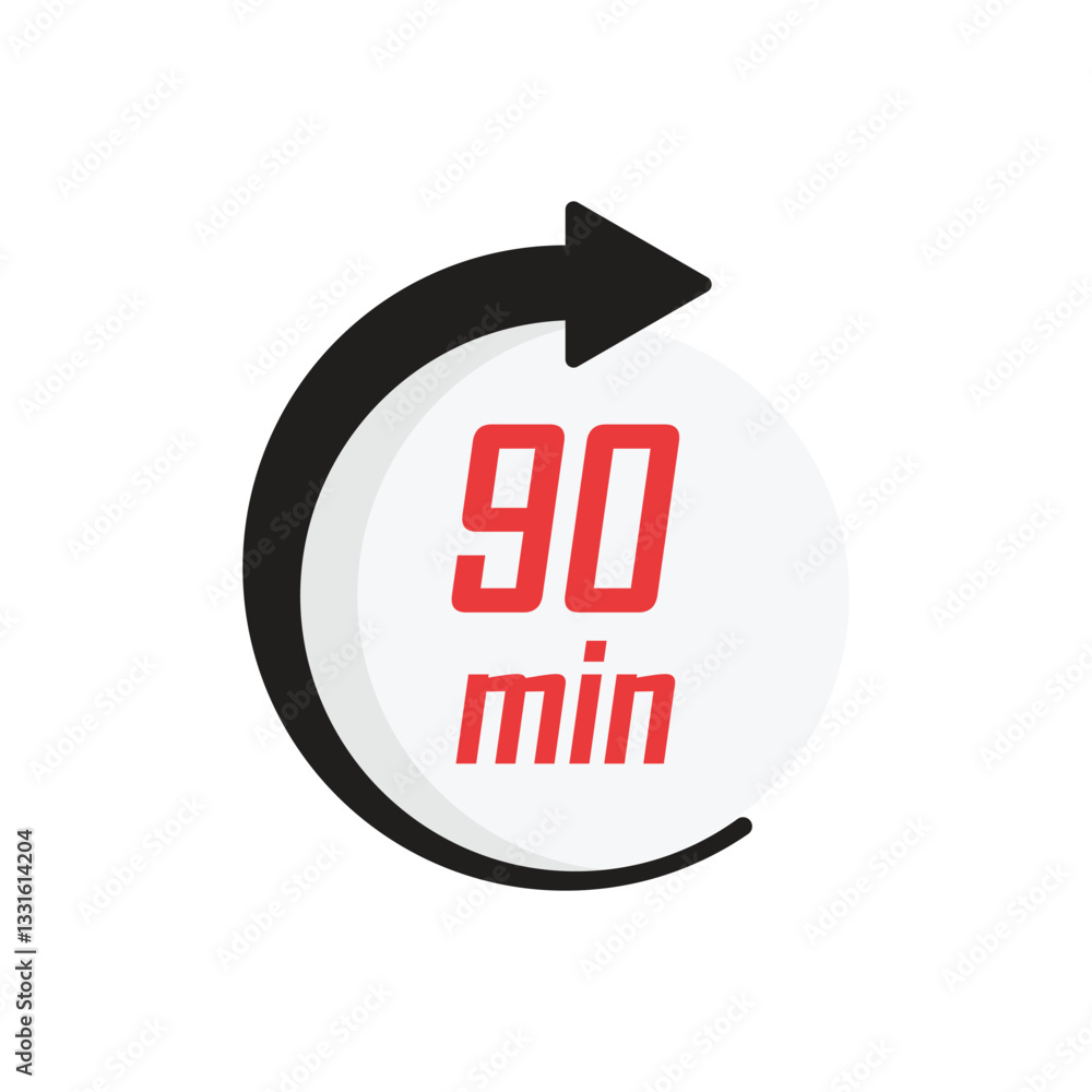 Poster 90 minutes on stopwatch icon in flat style. clock face timer vector illustration on isolated backgro