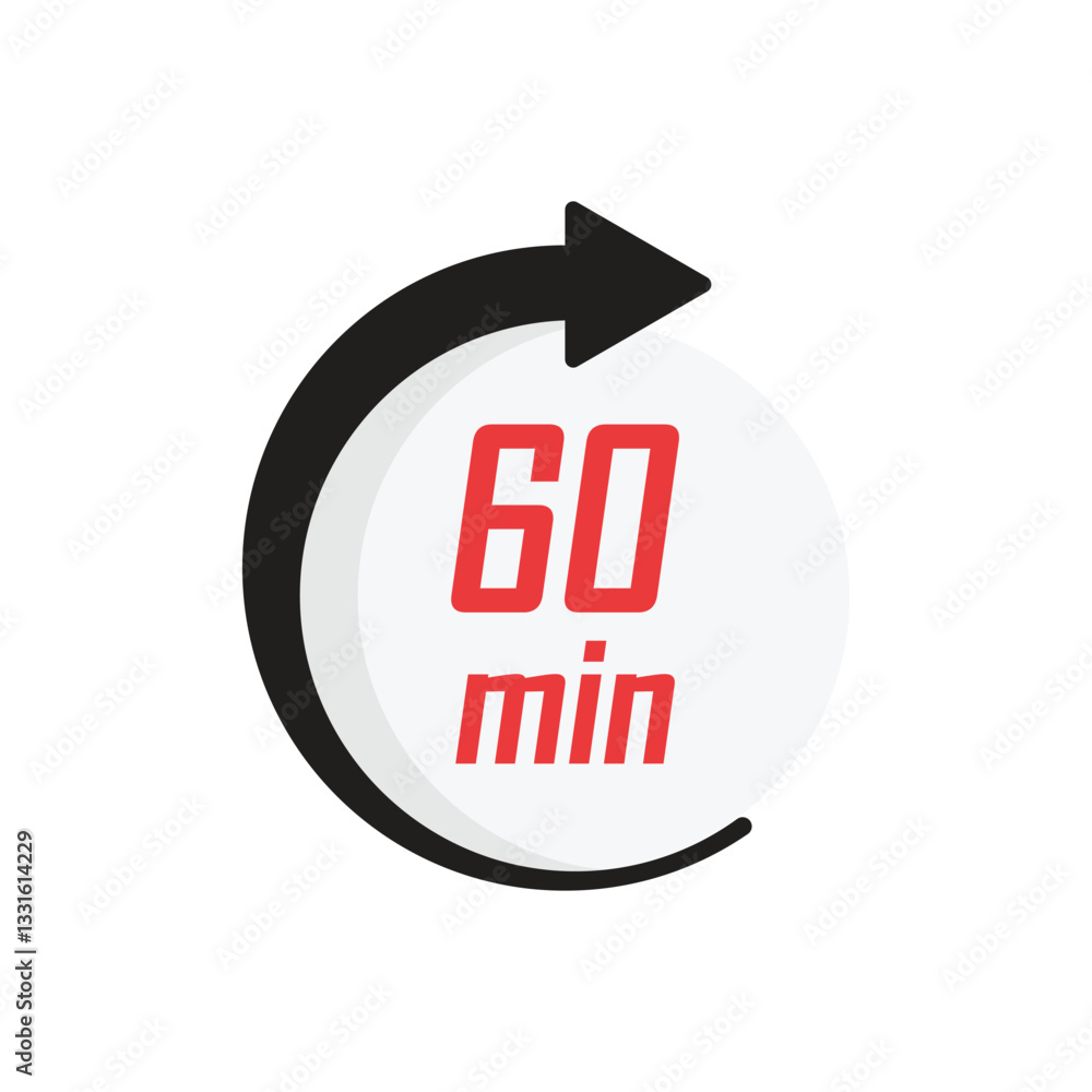 Poster 60 minutes on stopwatch icon in flat style. clock face timer vector illustration on isolated backgro