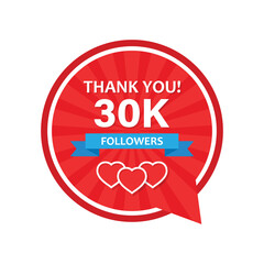 Thank you 30000 followers icon in flat style. Subscription amount vector illustration on isolated background. 30k follower sign business concept.