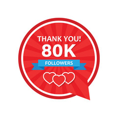 Thank you 80000 followers icon in flat style. Subscription amount vector illustration on isolated background. 80k follower sign business concept.