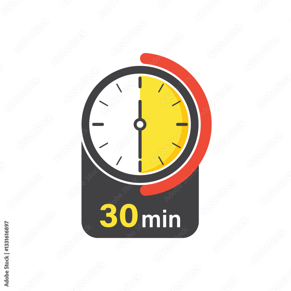 Poster 30 minutes on stopwatch icon in flat style. clock face timer vector illustration on isolated backgro