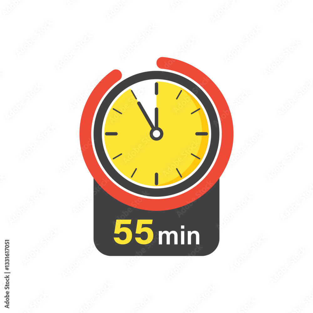 Poster 55 minutes on stopwatch icon in flat style. clock face timer vector illustration on isolated backgro