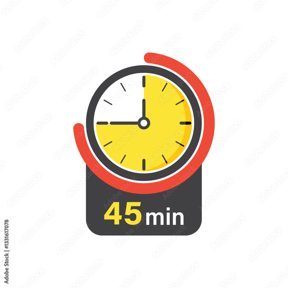 Poster 45 minutes on stopwatch icon in flat style. clock face timer vector illustration on isolated backgro