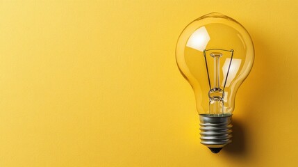 Single Light Bulb on a Bright Yellow Background, Concept for Creativity, Innovation, and Ideas