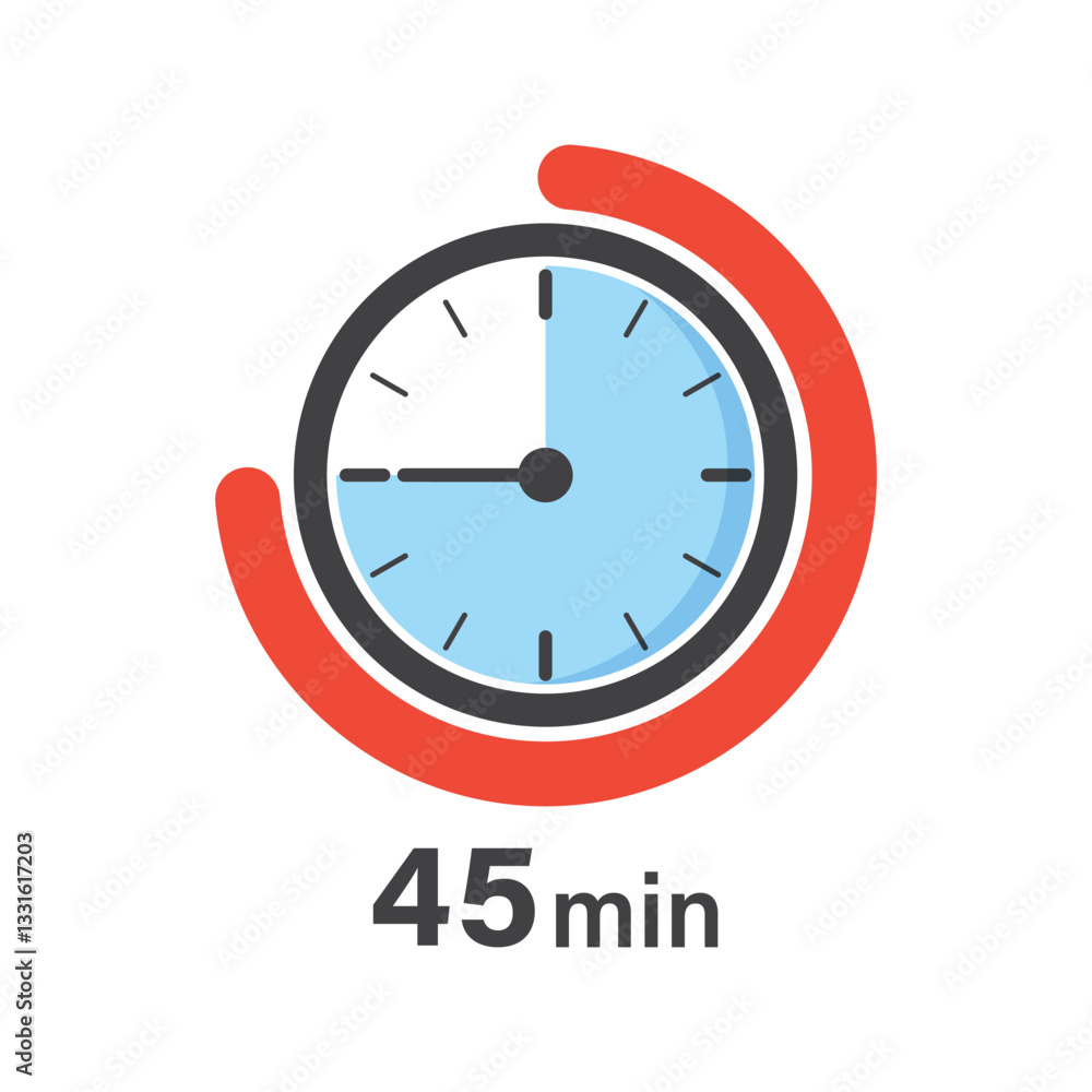 Poster 45 minutes on stopwatch icon in flat style. clock face timer vector illustration on isolated backgro