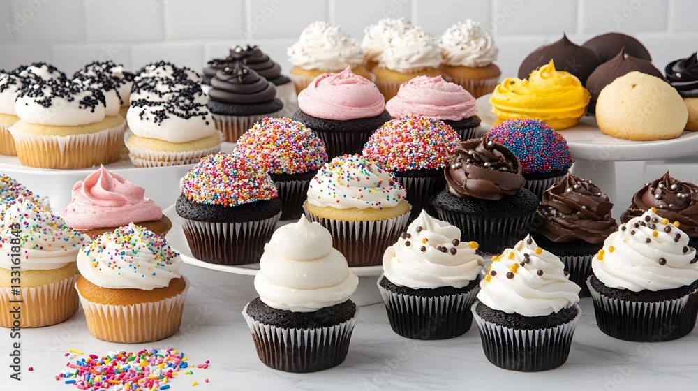 Aufkleber assorted cupcakes with colorful toppings create a visually appealing and delicious dessert display.
