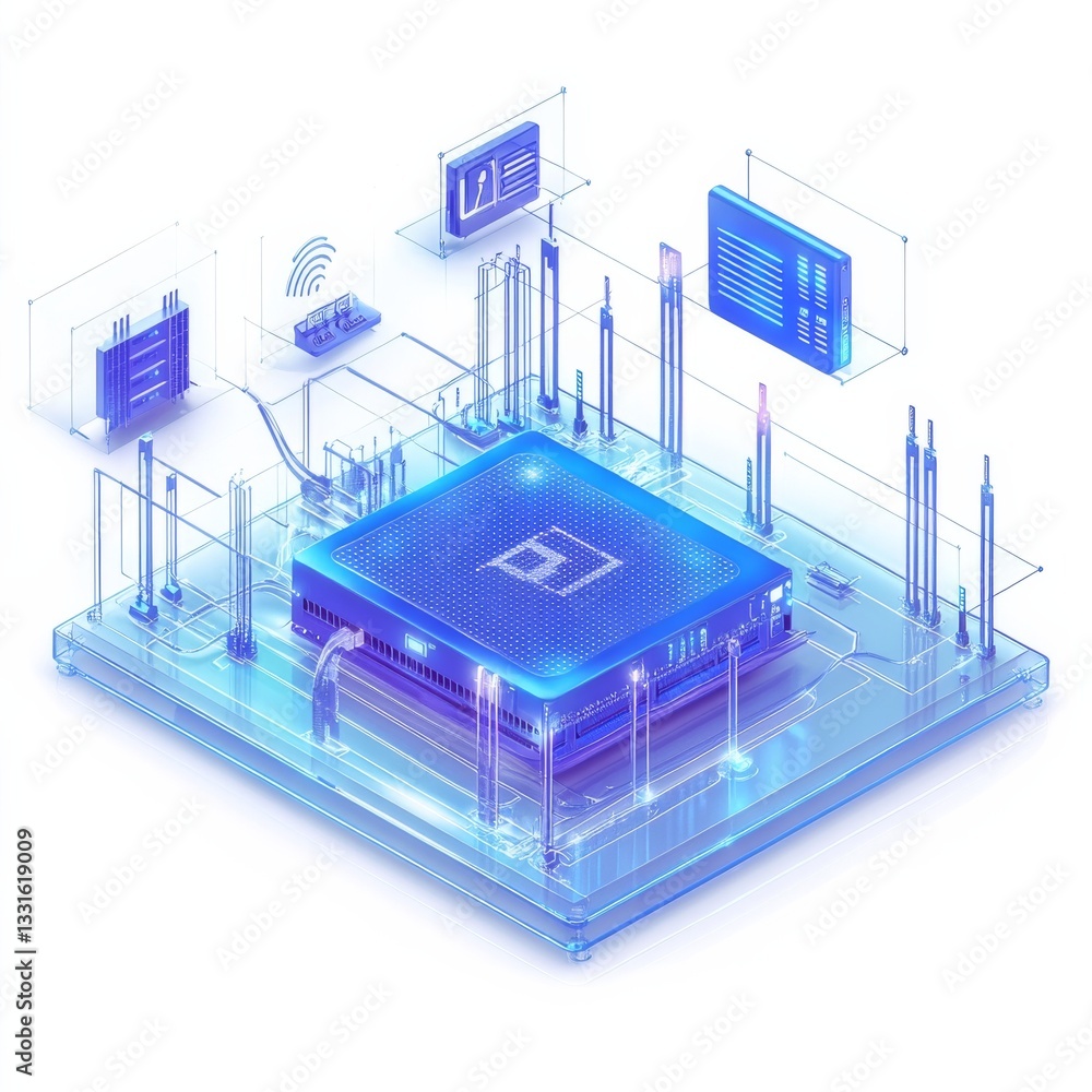 Leinwandbilder futuristic cyber security system visualization: secure network, data protection, and advanced techno