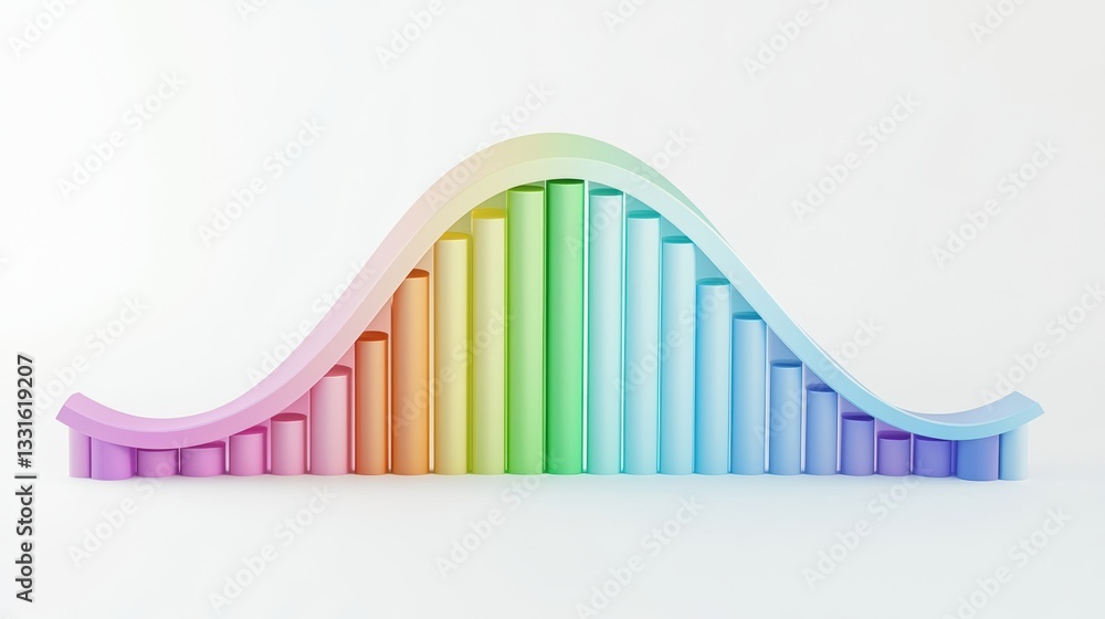 Poster a colorful normal distribution curve bar chart displays data trends in a wave-like shape, symbolizin