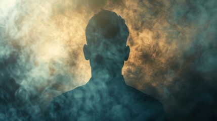 Mystery and Enigma: A mysterious figure filled with fog, shadows, and abstract shapes, embodying intrigue and the allure of the unknown.
