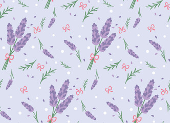 seamless pattern featuring lavender flowers tied with ribbons