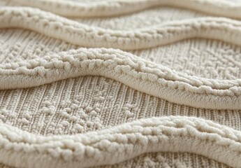 Close-up View of Textured Beige Fabric with Decorative Wavy Lines