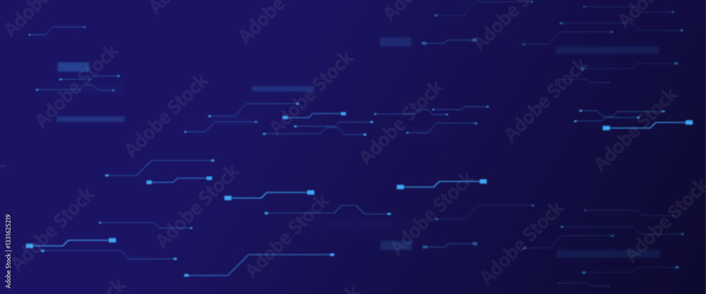 Poster Vector technology lines circuit and dots on blue background