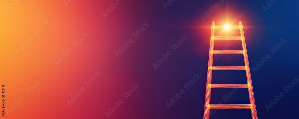 Aufkleber create opportunities growth goal-setting concept. ladder illuminated against a colorful gradient bac