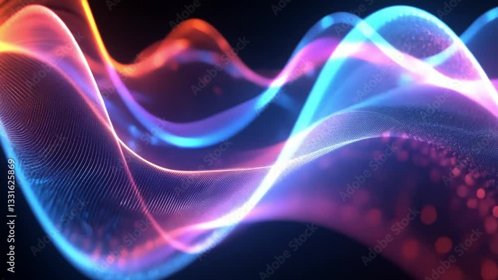 Poster vibrant abstract waves in blue and orange create dynamic digital background, showcasing energy and m