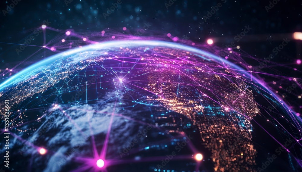 Aufkleber global network communication represented by connected dots and lines on earth