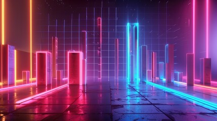 Futuristic Neon Cityscape with Glowing Grid Design