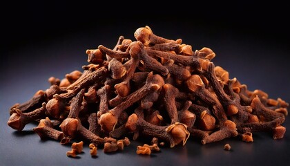 Fototapeta premium Clove seasoning displayed in a natural arrangement against a dark background