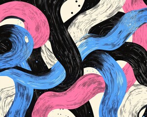 Twisted ink ribbons with surrealistic handdrawn doodle elements, bold creative vision