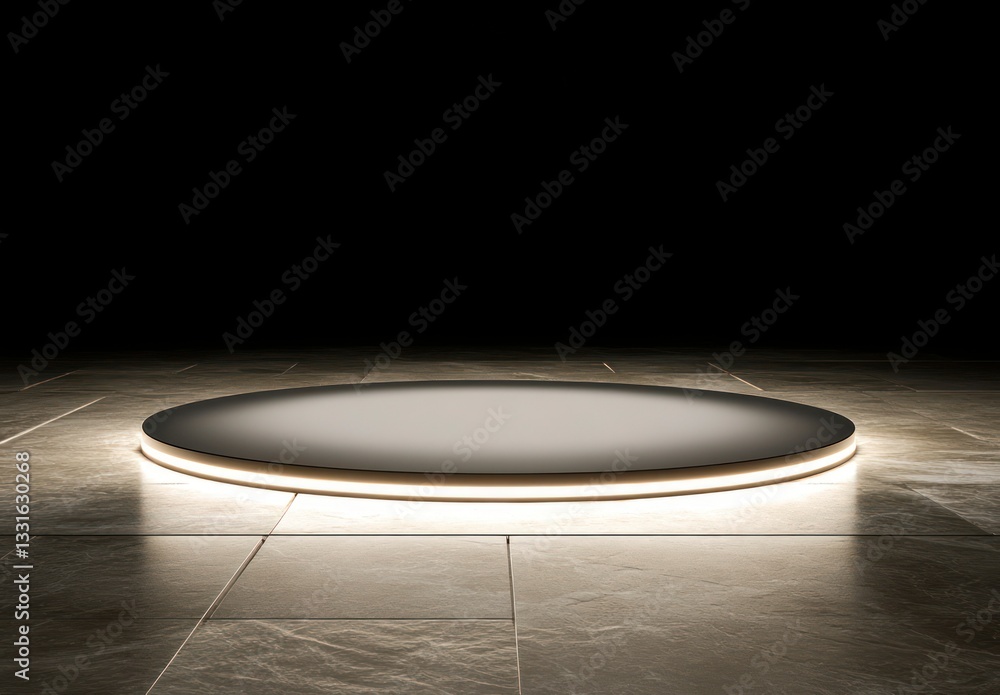 Poster illuminated round platform stage for product display with dark background