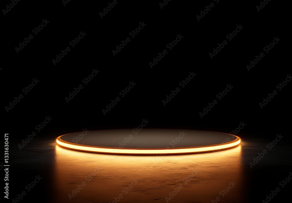 Aufkleber illuminated circular stage platform against dark background for product display