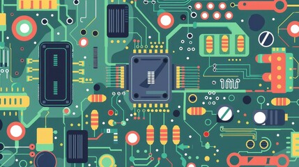 Colorful Vintage Circuit Board Layout for Technology Projects