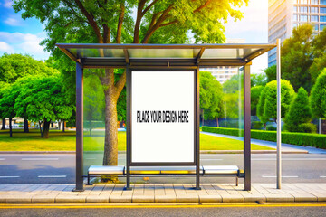 Obraz premium Bus Stop Shelter Mockup with Blank White Space for Your Design