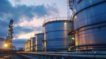 Industrial Storage Tanks at Sunset