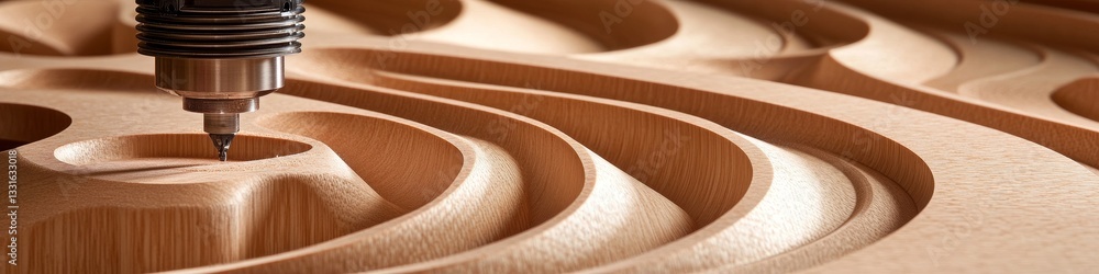 Poster cnc router in action precision carving intricate and artistic designs into a wood panel