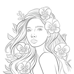 girl with flowers coloring page 