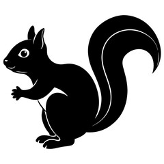 squirrel black silhouette vector, Simple silhouette Design vector icon with white background. Wild animal vector 