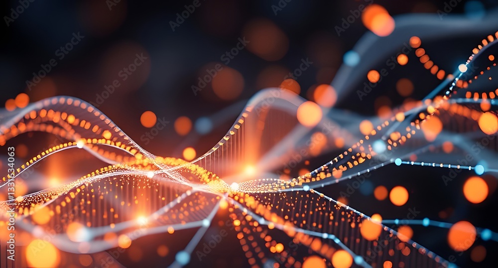 Poster abstract digital network data visualization with glowing dots and lines, futuristic background, cybe