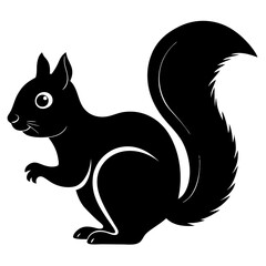 squirrel black silhouette vector, Simple silhouette Design vector icon with white background. Wild animal vector 