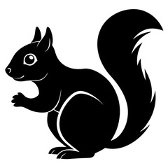 squirrel black silhouette vector, Simple silhouette Design vector icon with white background. Wild animal vector 