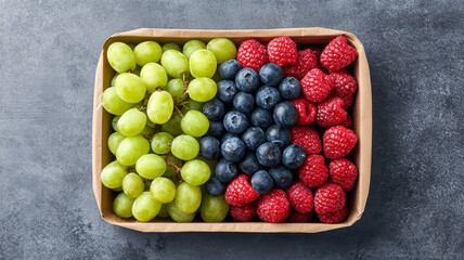 Fresh fruit platter with grapes, blueberries, and raspberries