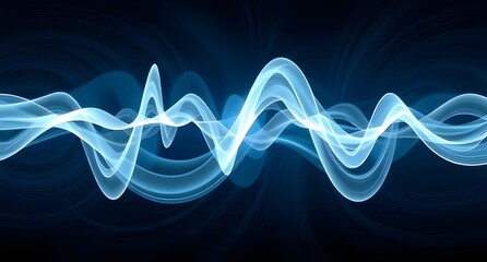 Abstract blue sound wave or frequency waveform isolated on a dark background, concept for music, science, or technology.