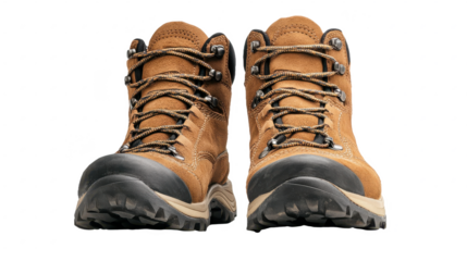 Brown Hiking Boots: Rugged Footwear for Outdoor Adventures and Trekking, Durable Leather Boots for Hiking and Mountain Trails, Close-up View