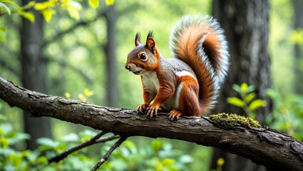 Fototapeta premium Adorable squirrel perched in lush woodland forest