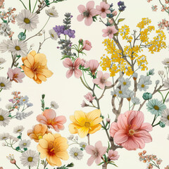 Hand-Drawn Floral Illustration - High Detail Botanical Artwork Seamless Hand-Drawn Floral Pattern - High Detail Botanical Design