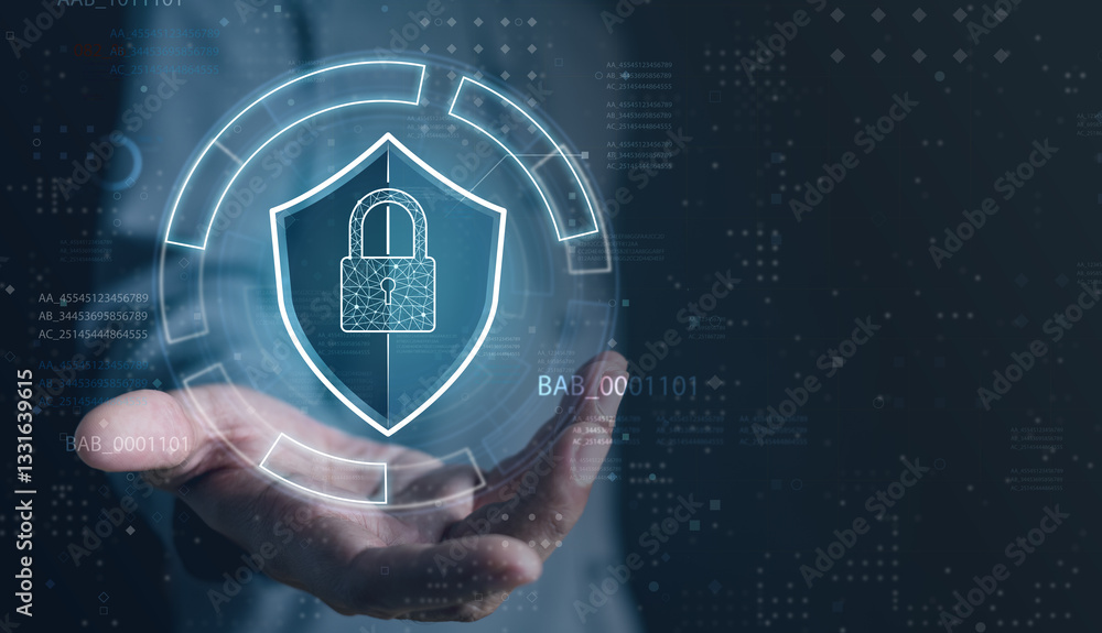 Aufkleber cyber security system technology. secure information privacy. crime network technology.