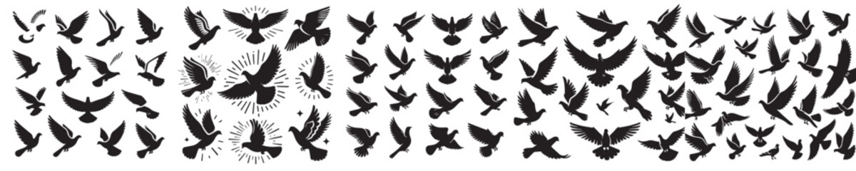 vector of a flock of flying doves