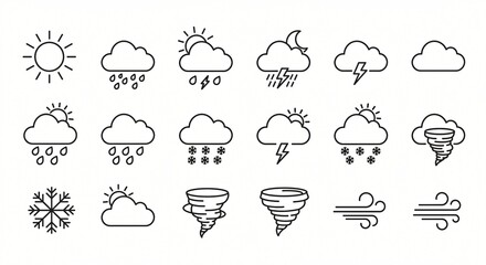 line art set of weather icons symbols designs vectors illustrations