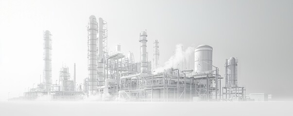 Minimalist industrial landscape with smokestacks.
