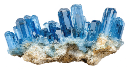 Aquamarine Crystals: A Captivating Cluster of Blue Gemstones on Matrix - Geological Treasure, Natural Beauty, and Mineralogical Wonder