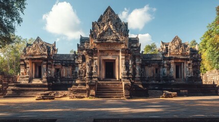 Fototapeta premium The grandeur of Mahachedi Chaimongkol Temple captured from the front, showcasing its detailed carvings and stunning architectural features.