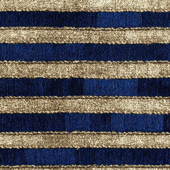 Seamless pattern Luxurious blue and gold striped fabric with shimmering texture, Seamless pattern for textile and tile decoration